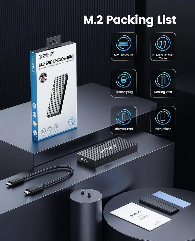 Alt view image 7 of 7 - ORICO M.2 NVMe SSD Enclosure, 10Gbps USB C Adapter, USB 3.2 M.2 NVMe Reader, External SSD Case Thunderbolt 3 Compatible, Supports 4TB 2230/2242/2260/2280 PCIe M-Key SSDs Tool-Free
