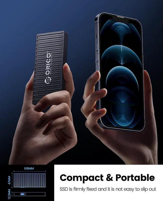 Alt view image 5 of 7 - ORICO M.2 NVMe SSD Enclosure, 10Gbps USB C Adapter, USB 3.2 M.2 NVMe Reader, External SSD Case Thunderbolt 3 Compatible, Supports 4TB 2230/2242/2260/2280 PCIe M-Key SSDs Tool-Free