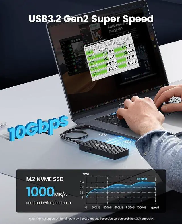 Alt view image 3 of 7 - ORICO M.2 NVMe SSD Enclosure, 10Gbps USB C Adapter, USB 3.2 M.2 NVMe Reader, External SSD Case Thunderbolt 3 Compatible, Supports 4TB 2230/2242/2260/2280 PCIe M-Key SSDs Tool-Free