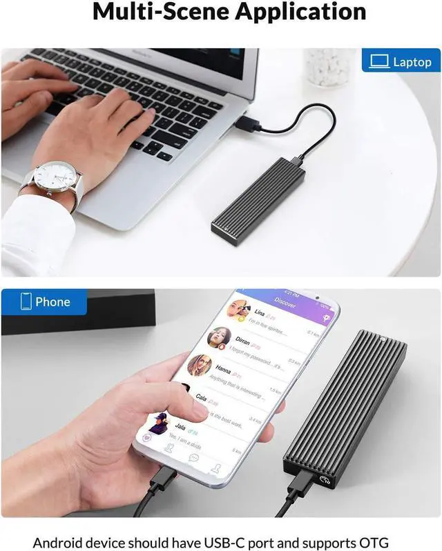 Alt view image 6 of 7 - ORICO M.2 NVMe SSD Enclosure, USB 3.1 Gen 2 (10 Gbps) to NVMe PCI-E M.2 SSD Case Support UASP for NVMe SSD Size 2230/2242/2260/2280(up to 4TB)