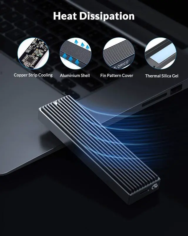 Alt view image 4 of 7 - ORICO M.2 NVMe SSD Enclosure, USB 3.1 Gen 2 (10 Gbps) to NVMe PCI-E M.2 SSD Case Support UASP for NVMe SSD Size 2230/2242/2260/2280(up to 4TB)