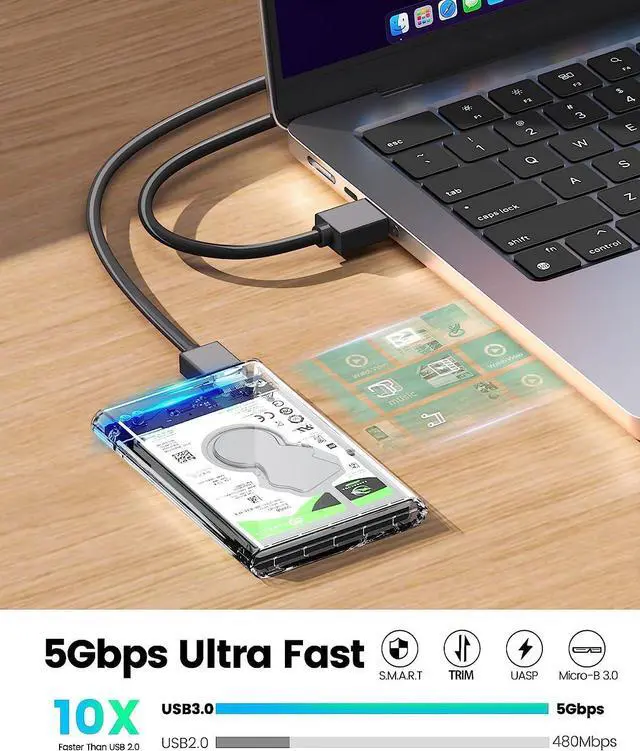 Alt view image 4 of 7 - ORICO 2.5 USB 3.0 SATA HDD Box HDD Hard Disk Drive External HDD Enclosure Transparent Case Tool Free (2139U3)
