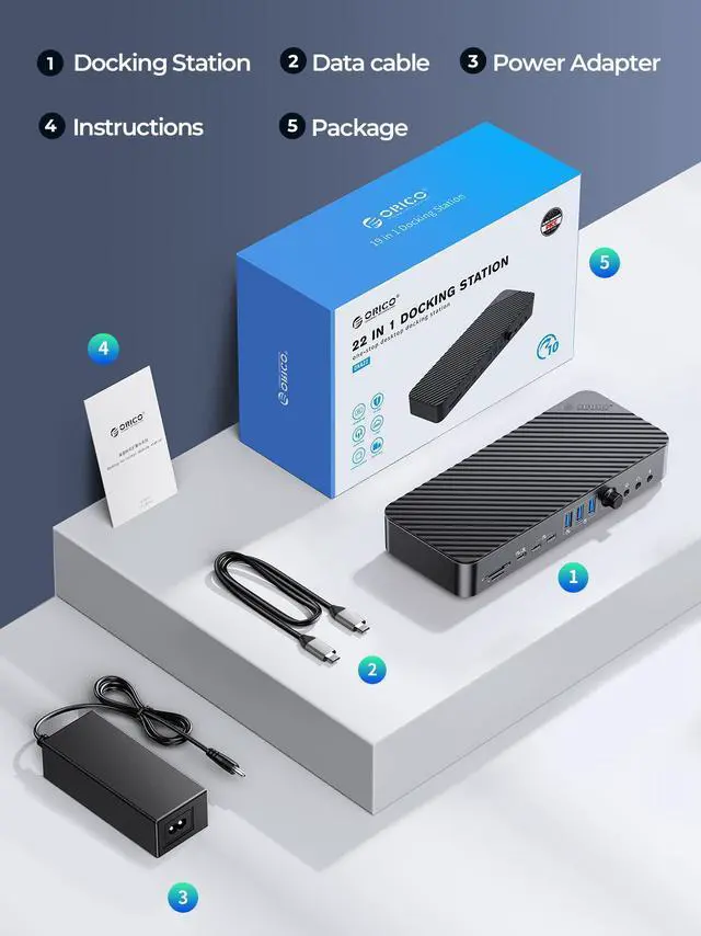 Alt view image 7 of 7 - ORICO Enterprise-Level USB C Universal Docking Station, 22-in-1 Ultra 8K Dual 4K HD Multiple-Display Dock with 3 HDMI/4 Dispaly/60W PD Charging/18W PD/ 3.5mm Audio RJ45 USB 3.0 & 2.0 Ports, SD TF Card