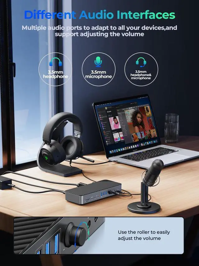 Alt view image 5 of 7 - ORICO Enterprise-Level USB C Universal Docking Station, 22-in-1 Ultra 8K Dual 4K HD Multiple-Display Dock with 3 HDMI/4 Dispaly/60W PD Charging/18W PD/ 3.5mm Audio RJ45 USB 3.0 & 2.0 Ports, SD TF Card