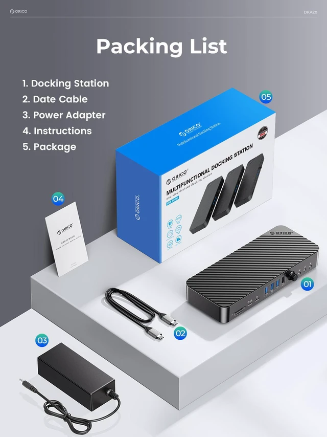 Alt view image 7 of 7 - ORICO Enterprise-Level 20-in-1 Universal Docking Station USB C 3.1Gen2 10Gbps with HDMI 4K &VGA&DP, 60W PD Charging, 3.5mm Audio RJ45 USB 3.0 & 2.0 Ports, SD TF Card Reader, Ethernet for Windows, Mac