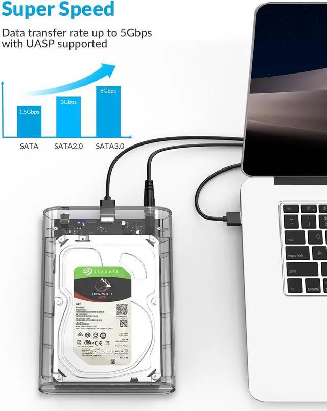 Alt view image 4 of 7 - ORICO Transparent 3.5 inch HDD Enclosure External Hard Drive Disk Case for 2.5" 3.5" SATA HDD and SSD Tool Free [ Support UASP and 16TB Drives ]