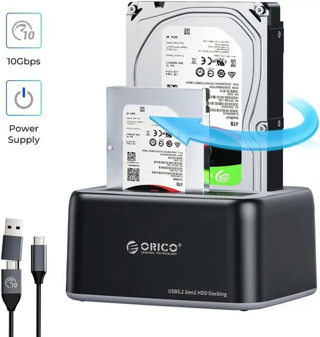 Main image of ORICO SATA to Type-C Dual Bay HDD Docking Station for 2.5/3.5 inch HDD/SSD Support 2X18TB Max With Offline Clone Function 12V3A Power Supply