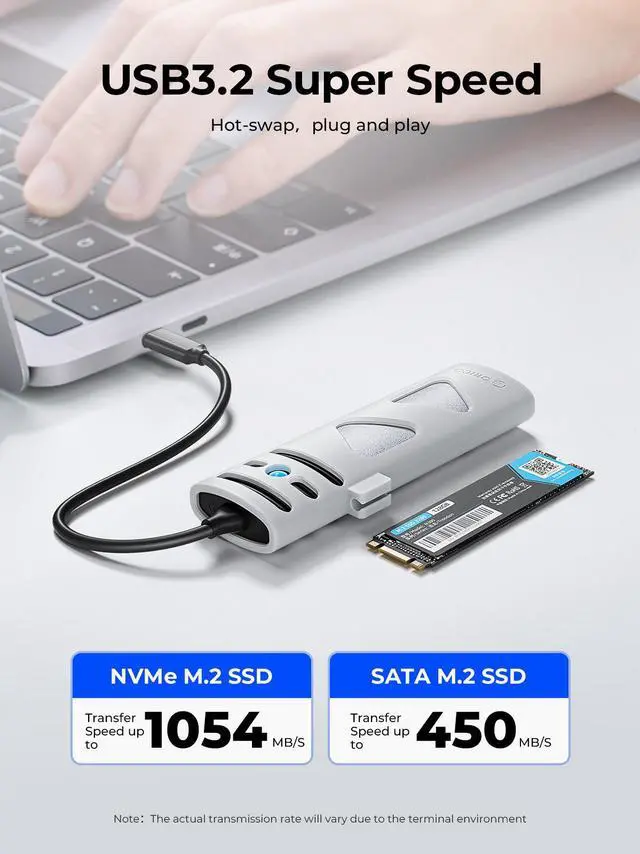 Alt view image 3 of 7 - ORICO Portable M.2 NVMe SSD Enclosure NVME SATA Dual Protocol Case Tool Free M.2 SSD Enclosure External for NVME PCIE NGFF SATA SSD Disk Box