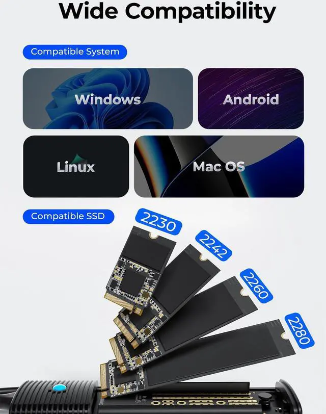 Alt view image 4 of 7 - ORICO Portable M.2 NVMe SSD Enclosure NVME SATA Dual Protocol Case Tool Free M.2 SSD Enclosure External for NVME PCIE NGFF SATA SSD Disk Box