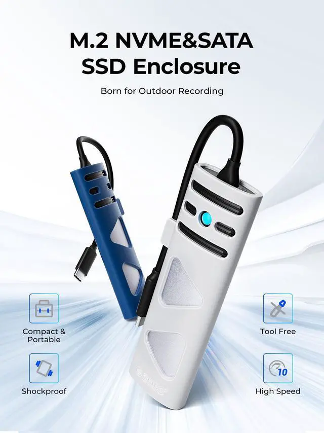 Alt view image 2 of 7 - ORICO Portable M.2 NVMe SSD Enclosure NVME SATA Dual Protocol Case Tool Free M.2 SSD Enclosure External for NVME PCIE NGFF SATA SSD Disk Box