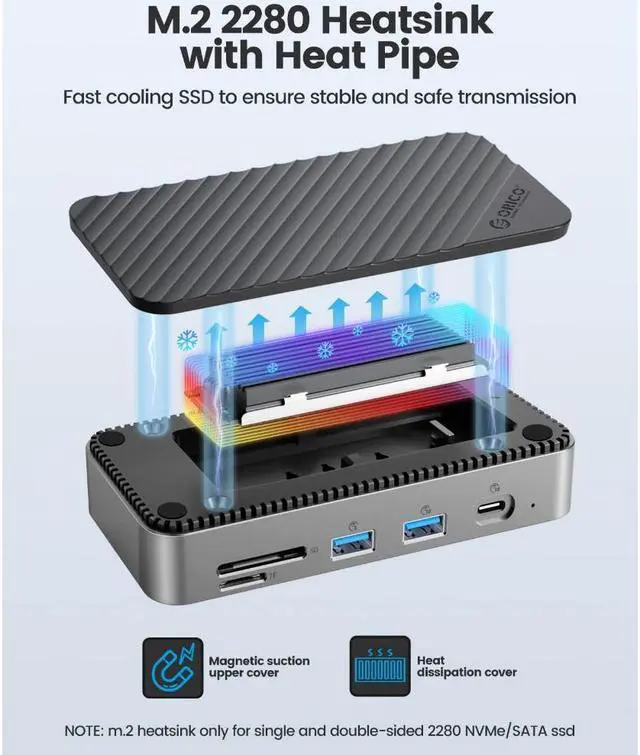 Alt view image 4 of 7 - ORICO USB C HUB with NVMe/SATA SSD Enclosure 10 In 1 Type C Docking Station PD 100W Charging USB3.2 10Gbps HDMI RJ45 SD/TF Adapter Compatible for MacBook HP Lenovo Laptops DPM2P9