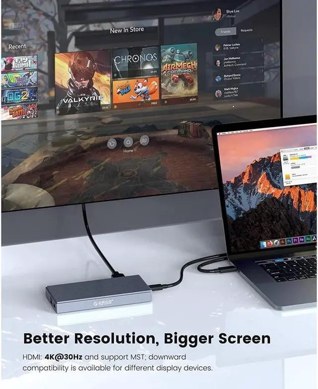 Alt view image 2 of 7 - ORICO M.2 NVMe SSD Enclosure(Max 4TB)  with USB-C Docking Station 9-in-1 USB-C Hub Adapter, PD 100W, 3 x 10Gbps USB3.1 USB-A, Type-C, 4K HDMI, TF/SD, Ethernet RJ45, Audio for MacBook/ Dell/HP Laptops