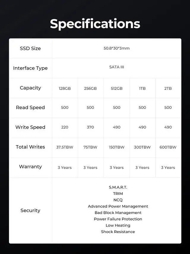 Alt view image 6 of 7 - ORICO SSD mSATA 256GB Internal Solid State Drive SATA III High Performance Hard Drive for Desktop Laptop SATA III 5Gb/s 128GB/256GB/512GB/1TB/2TB