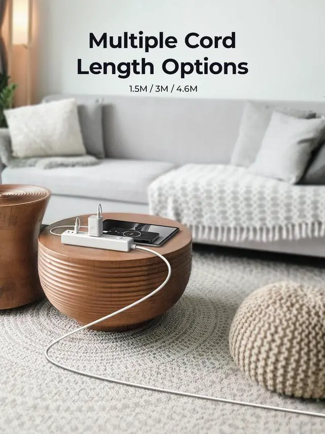 Alt view image 6 of 7 - ORICO Flat Plug Power Strip with 3 Widely Outlets 3 USB A Ports, 1.65 Ft Extension Cord, Multiple outlets for Indoor Home Office, Dorm Room Essentials White 3 AC+3 USB A 1.65ft