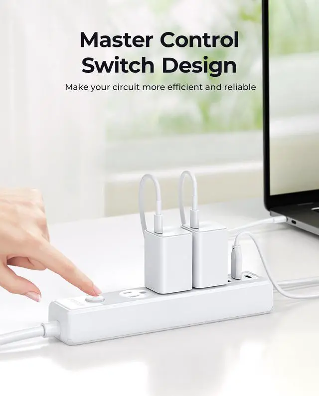 Alt view image 3 of 5 - ORICO Flat Plug Power Strip with 4 Widely Outlets 5 Ft Extension Cord, Multiple outlets for Indoor Home Office, Dorm Room Essentials White 4 AC 5ft