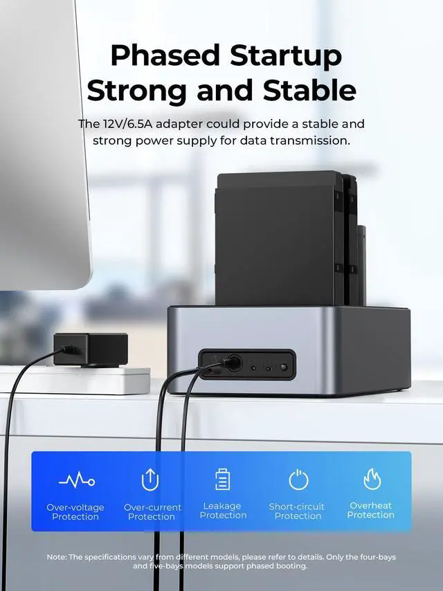 Alt view image 4 of 7 - ORICO 80TB USB C to SATA I/II/III 4 Bay External Hard Drive Enclosure Docking Station for 2.5 or 3.5 inch HDD, SSD with Hard Drive Duplicator/Cloner Function Aluminum