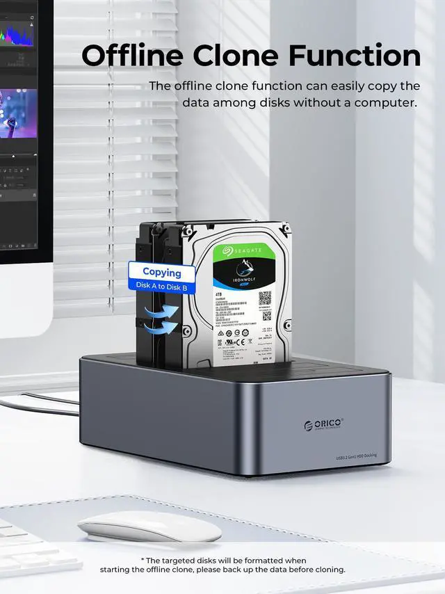 Alt view image 3 of 7 - ORICO 80TB USB C to SATA I/II/III 4 Bay External Hard Drive Enclosure Docking Station for 2.5 or 3.5 inch HDD, SSD with Hard Drive Duplicator/Cloner Function Aluminum