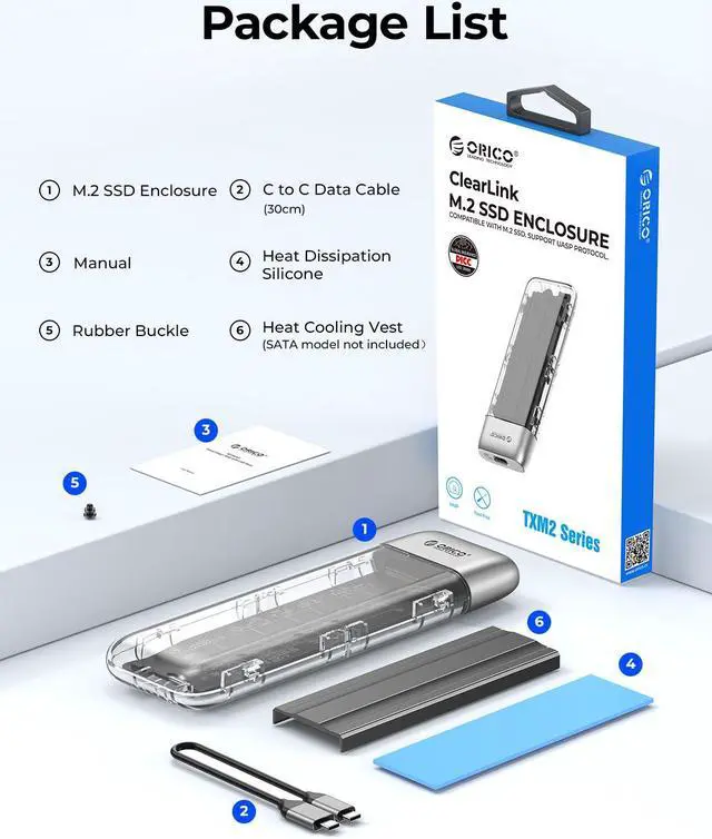 Alt view image 7 of 7 - ORICO M.2 NVMe SSD Enclosure, Tool-Free USB 3.2 Type-C 10Gbps to M.2 SSD Enclosure for NVMe M.2(M-Key/B+M-Key) SSD Support 2230/2242/2260/2280, Up to 4TB