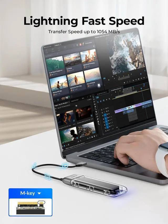 Alt view image 4 of 7 - ORICO M.2 NVMe SSD Enclosure, Tool-Free USB 3.2 Type-C 10Gbps to M.2 SSD Enclosure for NVMe M.2(M-Key/B+M-Key) SSD Support 2230/2242/2260/2280, Up to 4TB