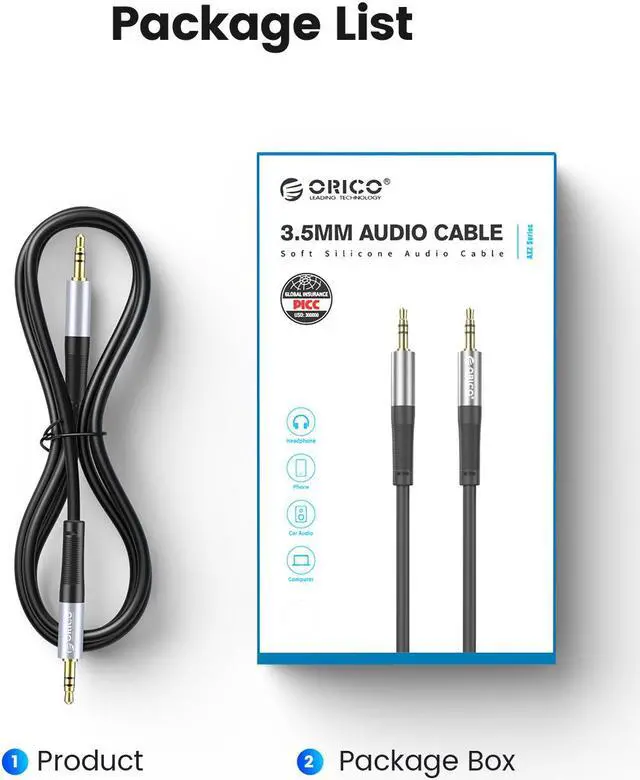 Alt view image 7 of 7 - ORICO 3.5mm Aux Cable Jack Audio Cord Male to Male Hi-Fi Sound Liquid Silicone for Headphones iPhone Speaker Car iPad 6.56ft Straight-Orange