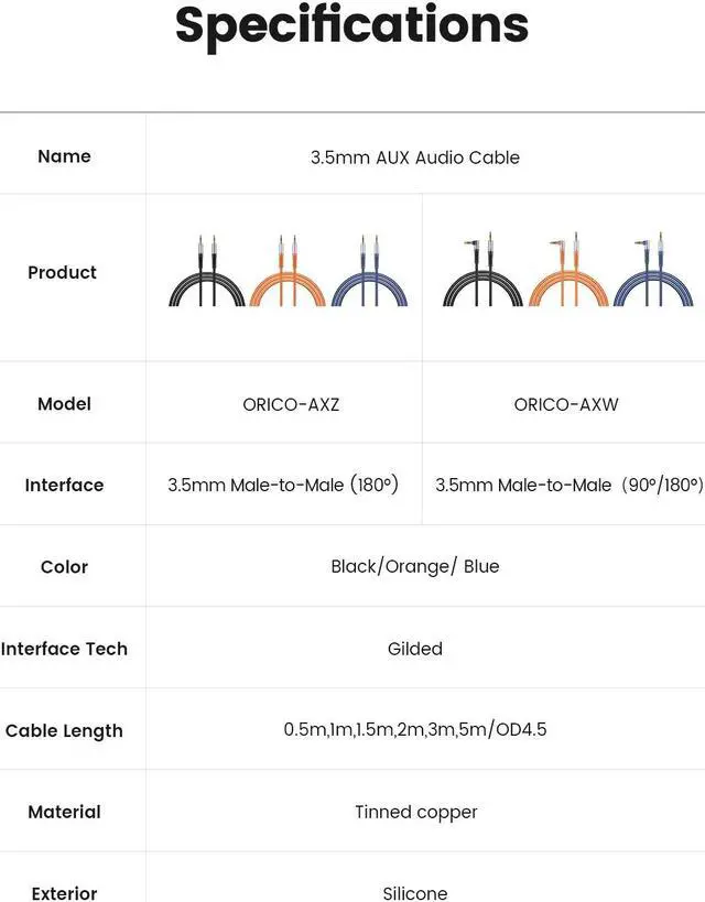 Alt view image 6 of 7 - ORICO 3.5mm Aux Cable Jack Audio Cord Male to Male Hi-Fi Sound Liquid Silicone for Headphones iPhone Speaker Car iPad 6.56ft Straight-Orange