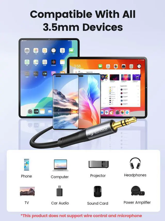 Alt view image 5 of 7 - ORICO 3.5mm Aux Cable Jack Audio Cord Male to Male Hi-Fi Sound Liquid Silicone for Headphones iPhone Speaker Car iPad 6.56ft Straight-Orange