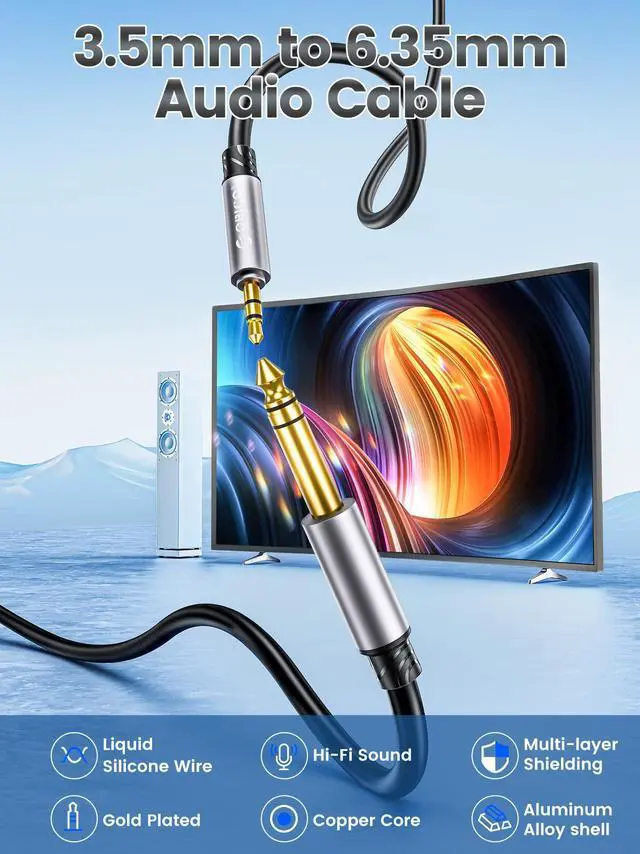 Alt view image 2 of 7 - ORICO 3.5mm to 6.35mm Audio Cable 1/8 to 1/4 Stereo Cable Aux Cord Hi-Fi Sound Liquid Silicone for Guitar Amplifiers Laptop 6.6 ft.