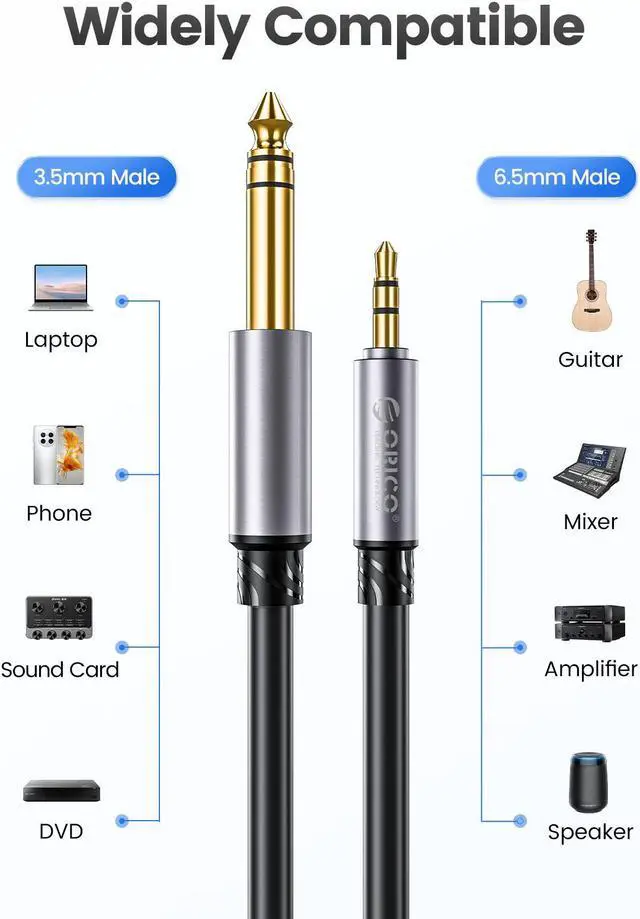 Alt view image 3 of 7 - ORICO 3.5mm to 6.35mm Audio Cable 1/8 to 1/4 Stereo Cable Aux Cord Hi-Fi Sound Liquid Silicone for Guitar Amplifiers Laptop 6.6 ft.