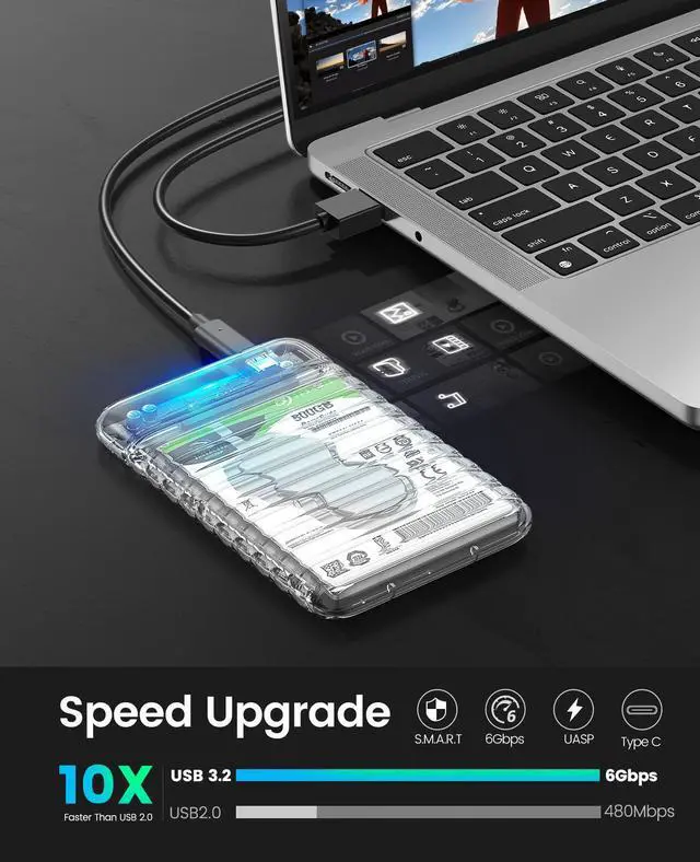 Alt view image 3 of 7 - 2 Packs ORICO 2.5'' External Hard Drive Enclosure USB 3.0 to SATA III Tool-Free Clear Hard Disk Case for 2.5 inch 7mm 9.5mm SATA HDD SSD Max 6TB Support UASP(2139U3) USB 3.1