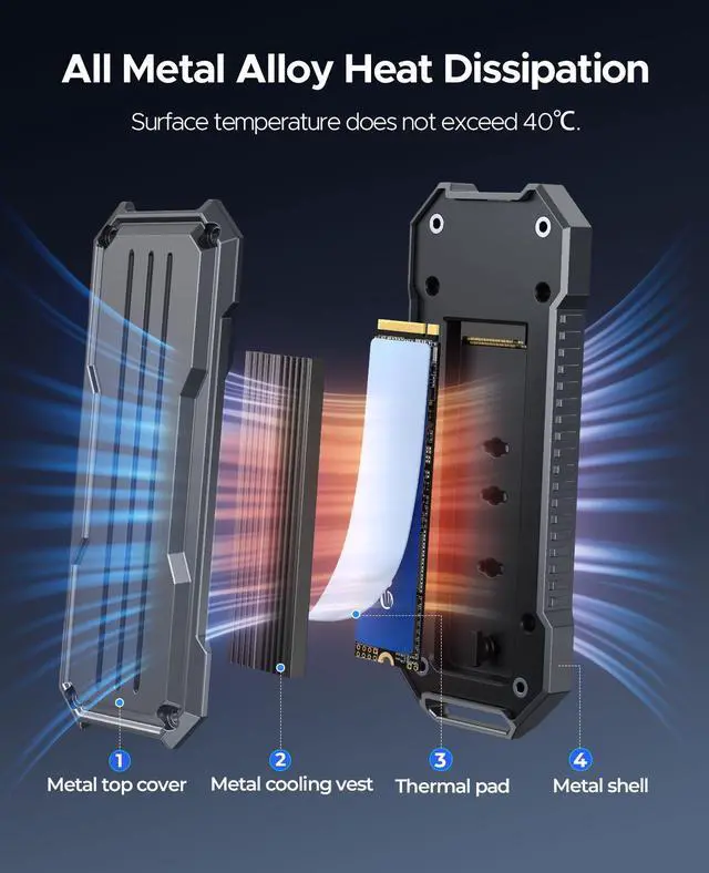 Alt view image 4 of 7 - ORICO M.2 NVME SSD Enclosure 10Gbps with Lanyard M.2 NVMe/SATA Dual Protocol Enclosure PCIe NVMe Adapter 4TB PCIe/NGFF B&M Key Case Shockproof & Drop-proof for Outdoor Travel (OXS)