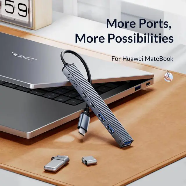 Alt view image 2 of 6 - ORICO Type C USB 3.0 5Gbps HUB 4 Port 4K60Hz HDM-compatib PD60W SD TF Splitter OTG Adapter For Macbook PC Computer