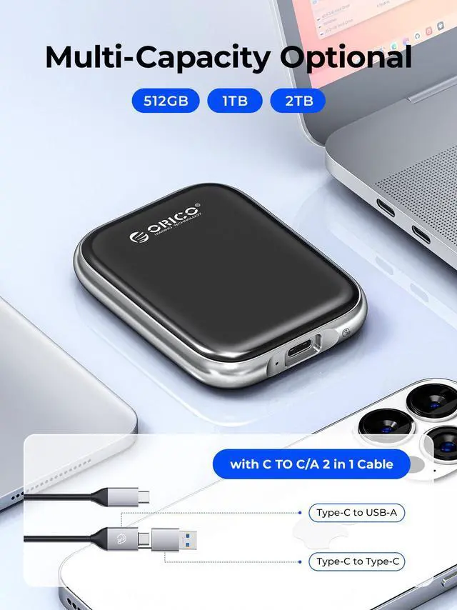 Alt view image 6 of 7 - ORICO Beetle 1TB External SSD Up to 2000MB/S External Solid State Drive USB 3.2 Gen2 Type C 20Gbps Portable SSD for Laptop