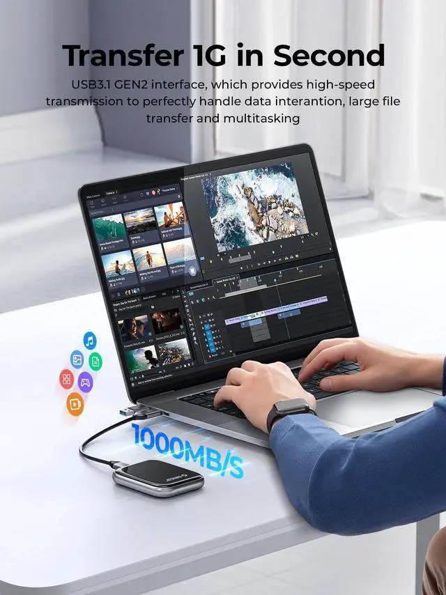 Alt view image 3 of 7 - ORICO Beetle 1TB External SSD Up to 2000MB/S External Solid State Drive USB 3.2 Gen2 Type C 20Gbps Portable SSD for Laptop