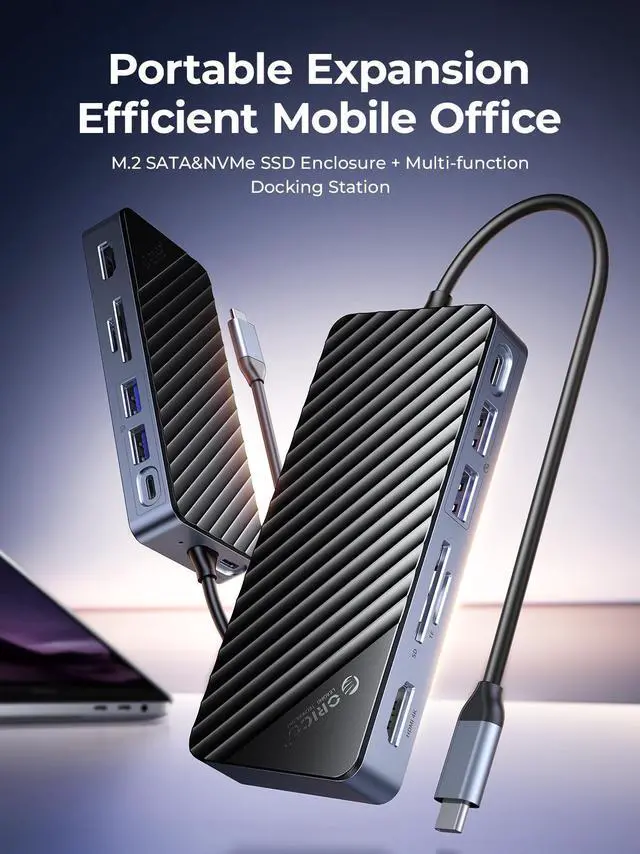 Alt view image 2 of 7 - ORICO USB C HUB with SSD Enclosure Laptop Docking Station with 4K 60Hz HDMI-Com 100W PD SD/TF 10Gbps M.2 NVME SATA SSD 8TB