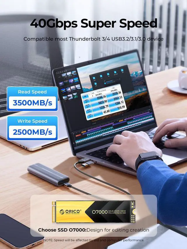Alt view image 4 of 7 - ORICO M.2 NVMe SSD Enclosure - 40Gbps, Cooling Fan, Tool-Free Aluminum Adapter, Thunderbolt 4/3 & USB 4 Compatibility  Supports M Key Sizes 2280/2260/2242/2230