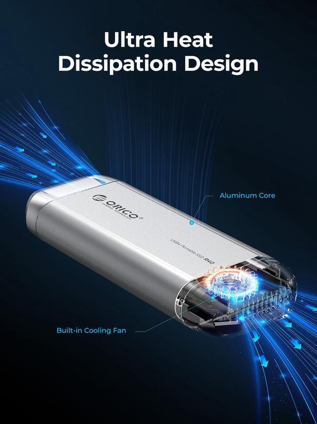 Alt view image 5 of 7 - ORICO Silverstone Portable SSD 3700MB/s External Solid State Drive 1TB Type- C Aluminum Alloy PSSD Built-in Cooling Fan