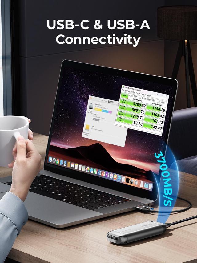 Alt view image 6 of 7 - ORICO Silverstone Portable SSD 3700MB/s External Solid State Drive 1TB Type- C Aluminum Alloy PSSD Built-in Cooling Fan