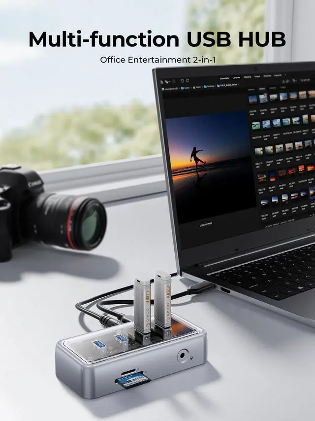 Alt view image 2 of 7 - ORICO Metallic Powered USB HUB 4x USB3.1 5Gbps High Speed Transmission 4 USB3.0 Ports with RJ45(1000MB/s) 3.5mm Audio TF/SD Card Reader Simultaneous Expansion Ports  For All Macbook Mac Mini