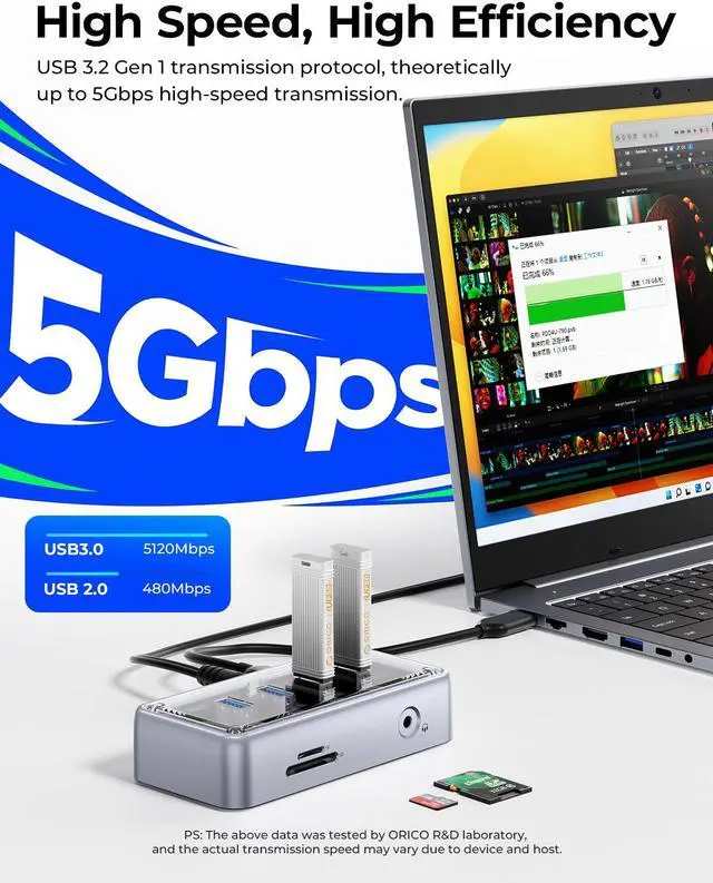 Alt view image 5 of 7 - ORICO Metallic Powered USB HUB 4x USB3.1 5Gbps High Speed Transmission 4 USB3.0 Ports with RJ45(1000MB/s) 3.5mm Audio TF/SD Card Reader Simultaneous Expansion Ports  For All Macbook Mac Mini
