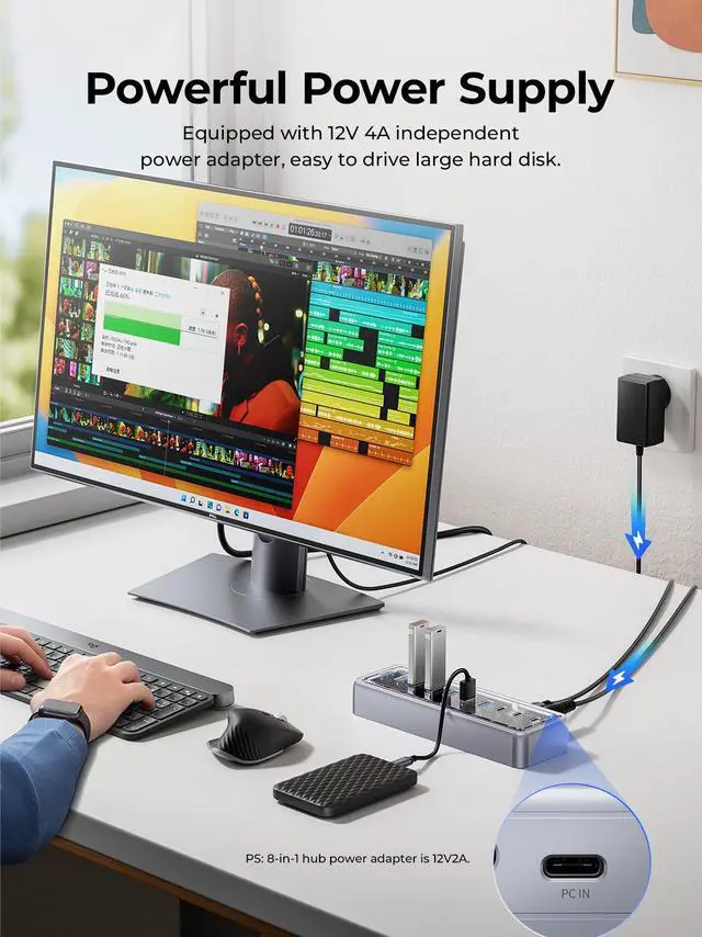 Alt view image 3 of 6 - ORICO Metallic Powered USB HUB USB3.1 5Gbps High Speed Transmission 7 USB3.0 Ports 3 USB C Expansion Ports For All Macbook Mac Mini