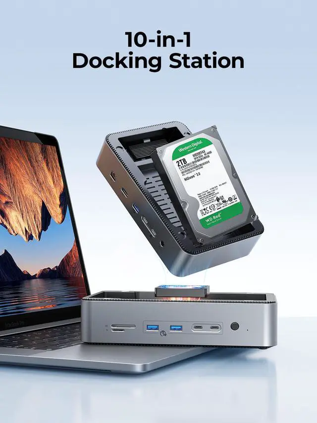 Alt view image 2 of 7 - ORICO USB-C Hub with Dual Hard Drive Enclosure, 12-in-1 USB C Docking Station Fits M.2 NVMe/SATA SSD and 2.5/3.5 inch SSD, 10Gbps, 4K@60Hz HDMI, 100W PD, Ethernet, Card Readers 100MB/s - D35M2
