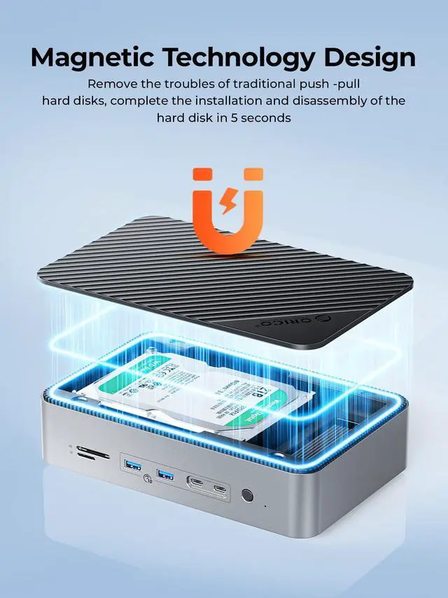 Alt view image 6 of 7 - ORICO USB-C Hub with Dual Hard Drive Enclosure, 12-in-1 USB C Docking Station Fits M.2 NVMe/SATA SSD and 2.5/3.5 inch SSD, 10Gbps, 4K@60Hz HDMI, 100W PD, Ethernet, Card Readers 100MB/s - D35M2