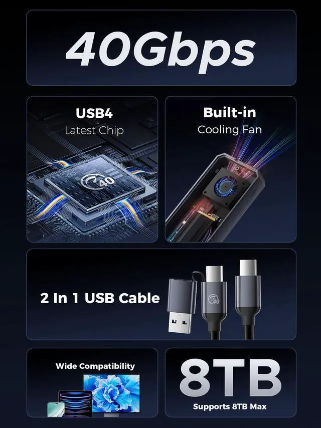 Alt view image 2 of 7 - ORICO Aluminium 40Gbps M.2 NVMe SSD Enclosure with Cooling Fan, External SSD Enclosure M.2 SSD Case, Support 2230 2242 2260 2280(only M Key) Max 8TB, Compatible with Thunderbolt 3/4 USB4/3.2[]CNM2]