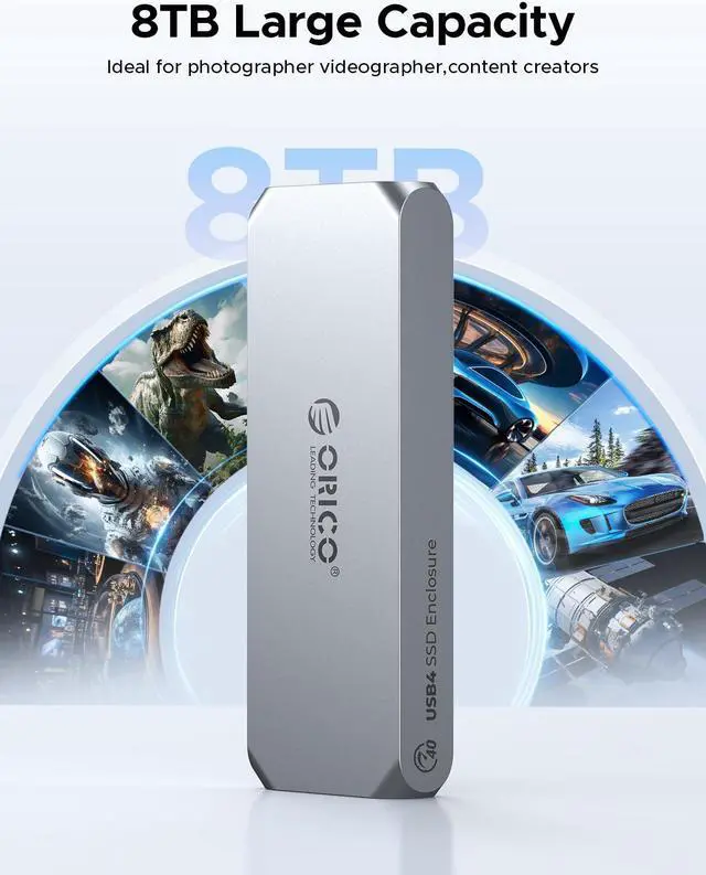Alt view image 3 of 6 - ORICO Aluminium 40Gbps M.2 NVMe SSD Enclosure with Cooling Fan, Ideal for Content Creators, Support 2230 2242 2260 2280(only M Key) Max 8TB, Compatible with Thunderbolt 3/4 USB4/3.2
