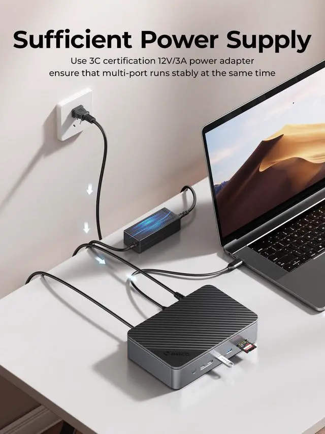 Alt view image 4 of 7 - ORICO M.2 3.5/2.5" Dual HDD/SSD Enclosure USB C HUB 10 in 1 Multifunction Docking Station with PD100W Type C USB A HDMI RJ45 SD/TF NVME SATA Port for Professional Creators (D35M2)