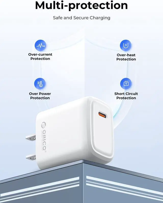 Alt view image 4 of 7 - ORICO PD20W Fast Charger USB C Charger Wall Plug Power Delivery QC3.0 Power Adapter Compatible for All Type C Mobile Phone With 1M Type C to Type C Cable