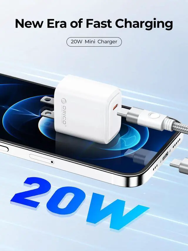 Alt view image 2 of 7 - ORICO PD20W Fast Charger USB C Charger Wall Plug Power Delivery QC3.0 Power Adapter Compatible for All Type C Mobile Phone With 1M Type C to Type C Cable