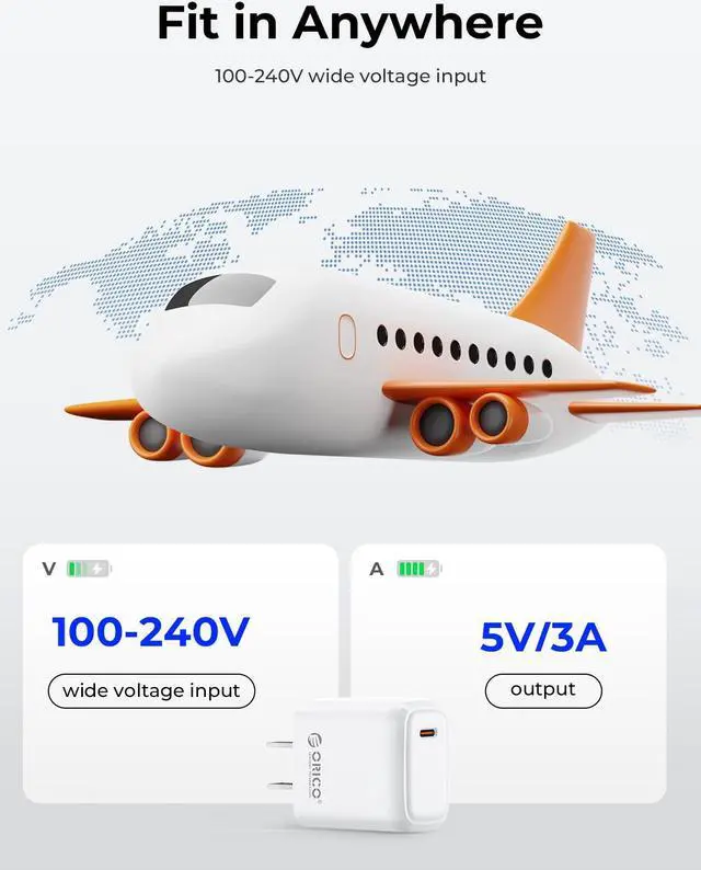 Alt view image 5 of 7 - ORICO PD20W Fast Charger USB C Charger Wall Plug Power Delivery QC3.0 Power Adapter Compatible for All Type C Mobile Phone With 1M Type C to Type C Cable