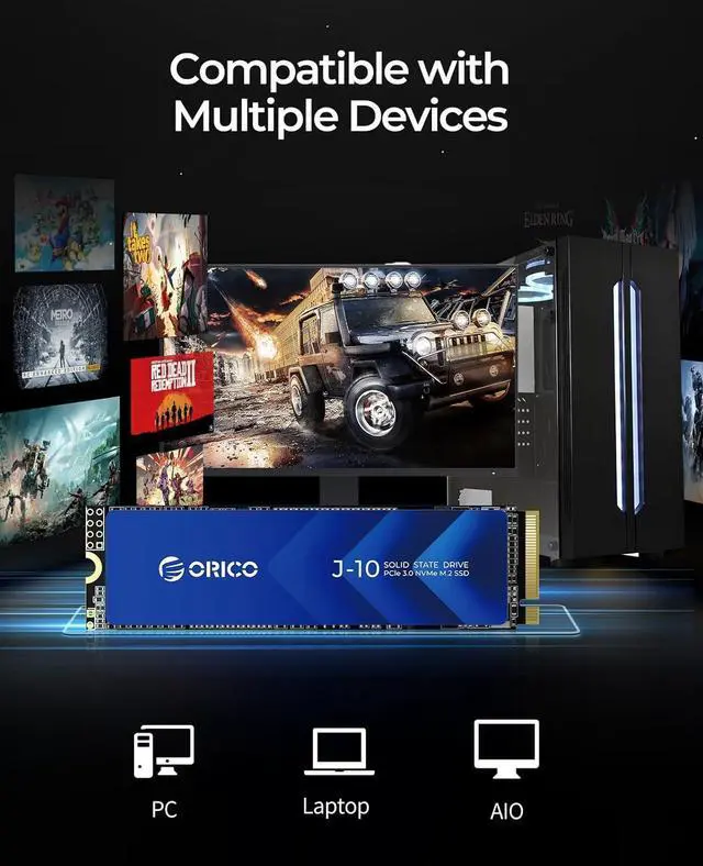 Alt view image 4 of 7 - ORICO 512GB DIY Portable SSD - Up to 1000MB/s - USB-C, J10 512GB Gen 3x4 SSD with 10Gbps USB 3.2 Type-C to M.2 SSD Enclosure for NVMe M.2(M-Key/B+M-Key) SSD-M2PV