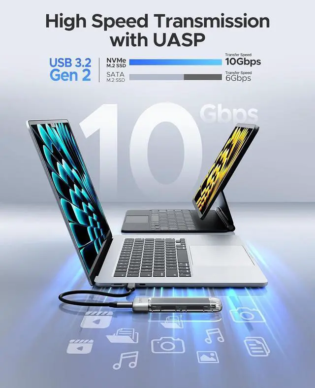 Alt view image 3 of 7 - ORICO 1TB DIY Portable SSD - Up to 1000MB/s - USB-C, J10 256GB Gen 3x4 SSD with 10Gbps USB 3.2 Type-C to M.2 SSD Enclosure for NVMe M.2(M-Key/B+M-Key) SSD-TXM2M